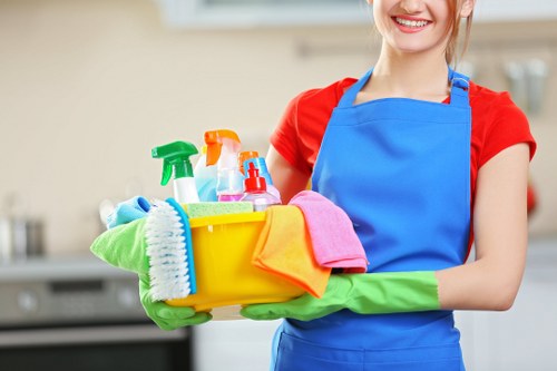 Cleaner Westminster staff beginning a safe cleaning shift