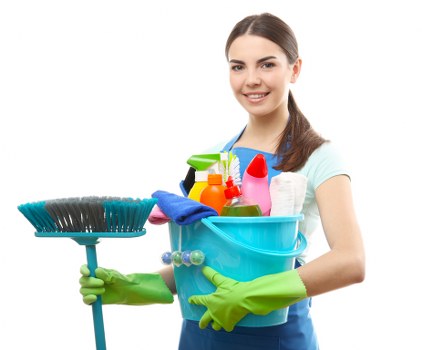 Cleaning supervisor reviewing safety procedures with staff