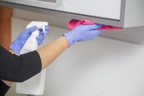 Professional cleaners maintaining a Westminster office reception and work areas